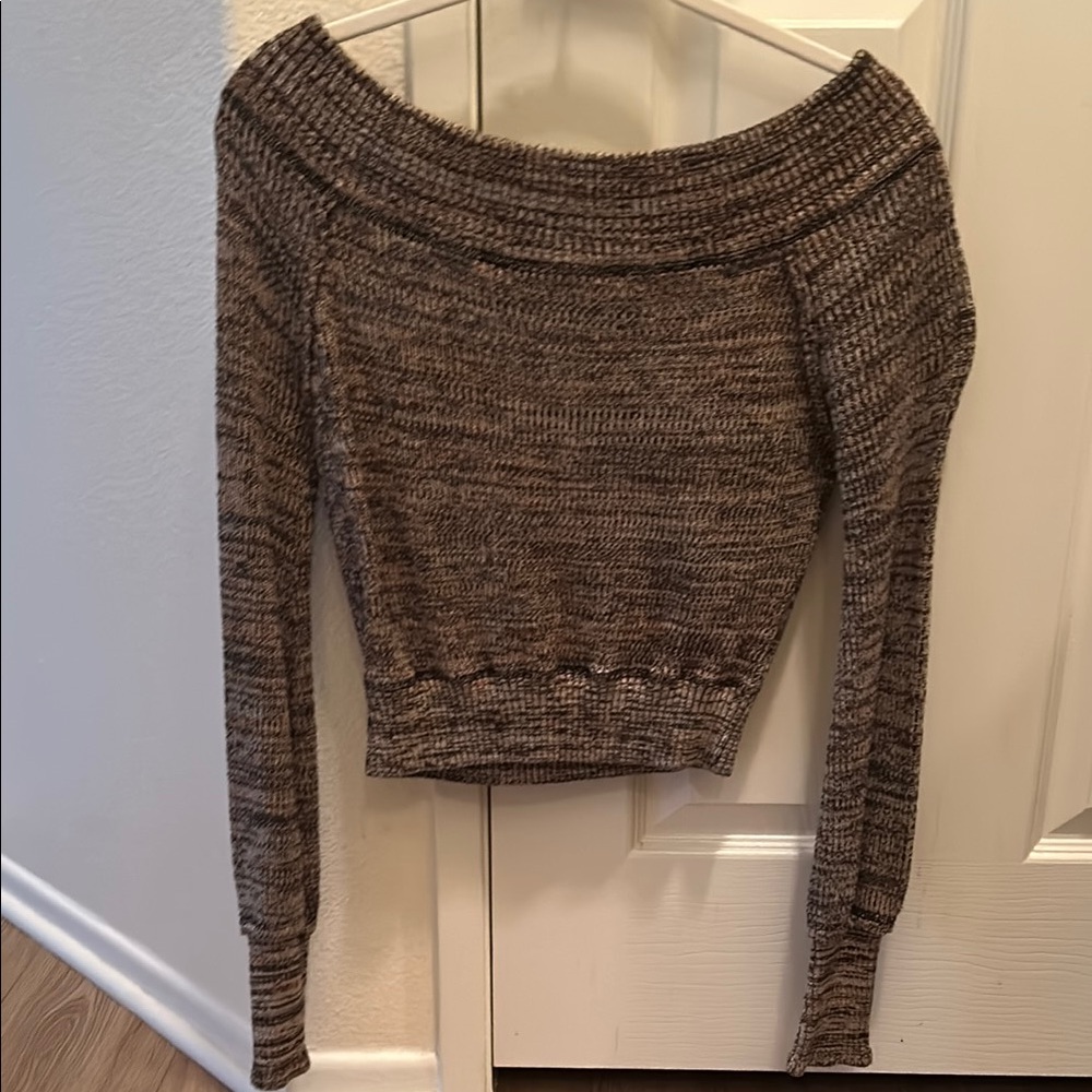 Free People Brown Off-the-Shoulder Sweater Chunky Knit